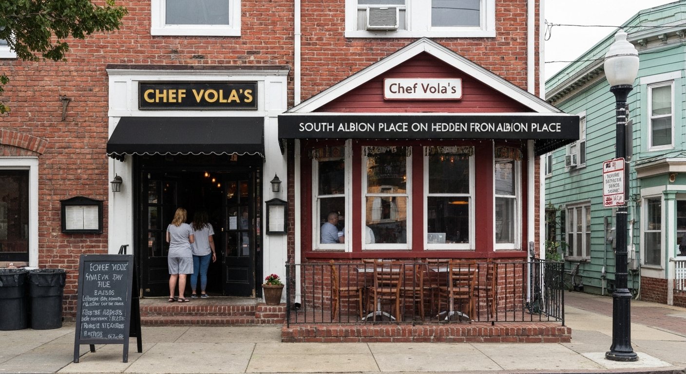 the hidden entrance feel of Chef Vola’s on South Albion Place, a discreet house-front setting that hints at the basement BYOB below